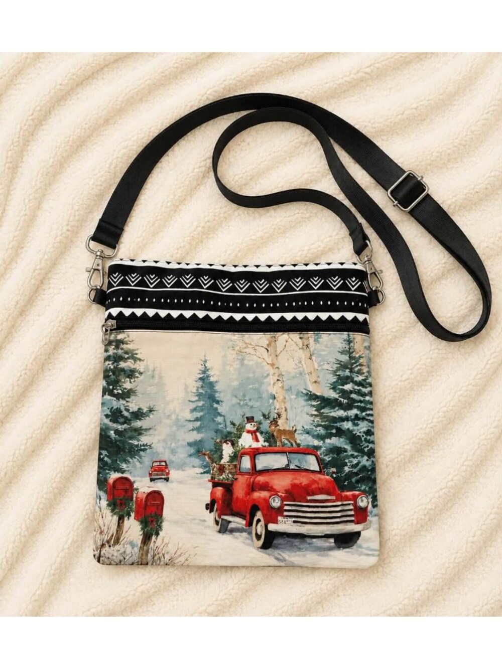 Christmas Red Truck Crossbody Bag with Adjustable Strap